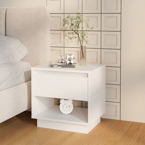 NNEVL Bedside Cabinet White 45x34x44 cm Chipboard