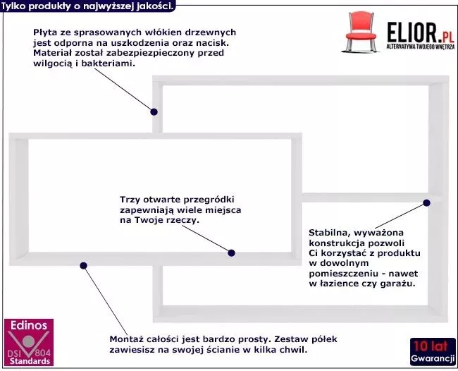 Zestaw białych półek ściennych - Zyeno