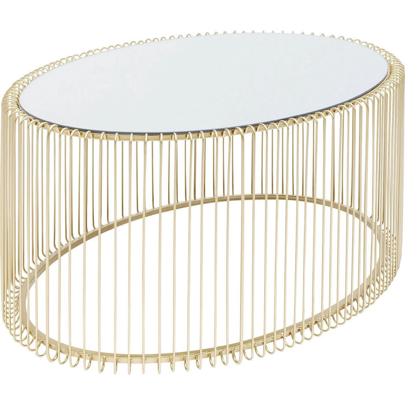 WIRE - Table basse ovale en acier doré et verre miroir