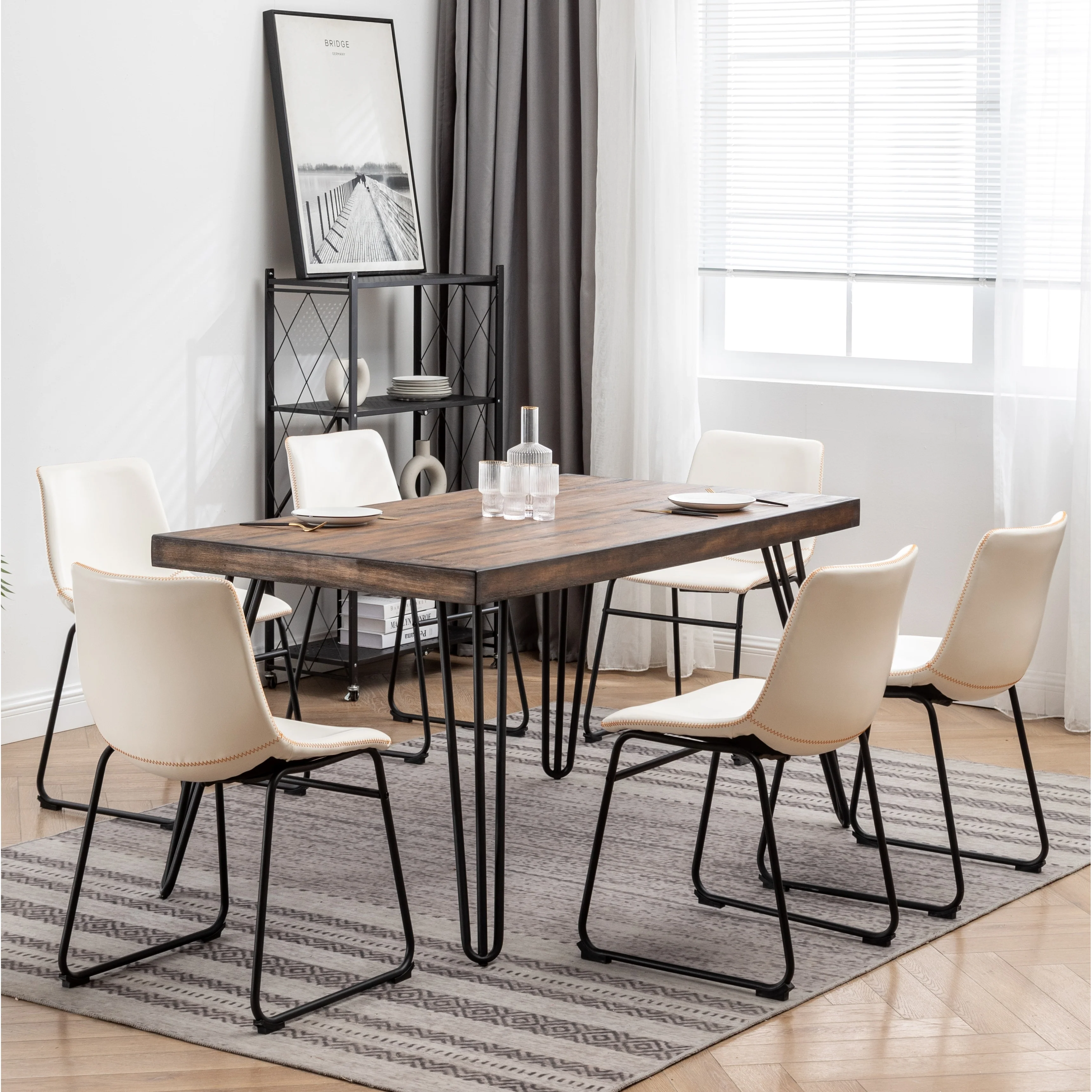 Roundhill Furniture Aryven Industrial 7-Piece Dining Set