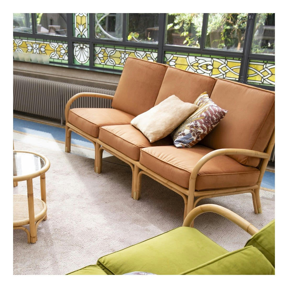 RIVIERA - Canapé 3 places rotin et velours