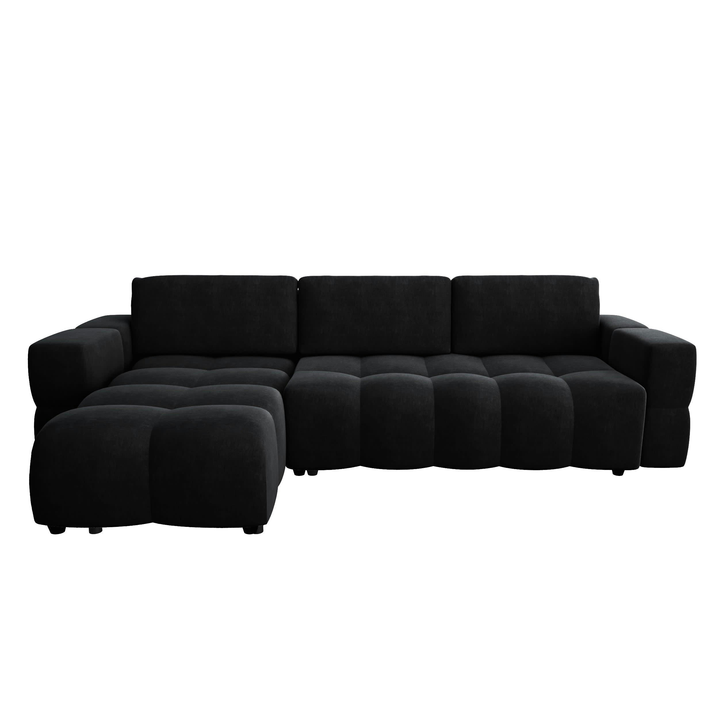 GABRIEL - Canapé d'angle gauche convertible coffre velours noir 260x180cm