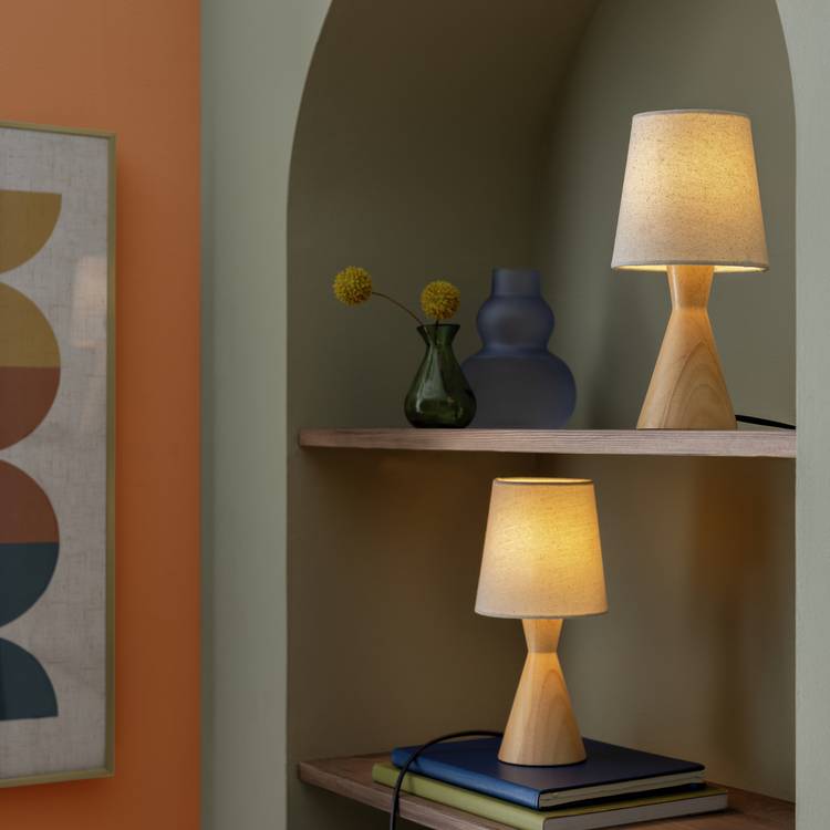 Habitat Modern Wood Table Lamp Pair - Natural