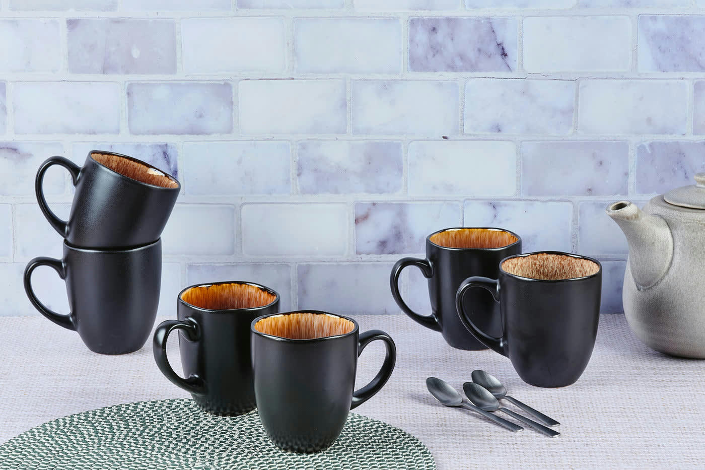 REACTIV - Lot de 6 mugs en grès marron 40cl