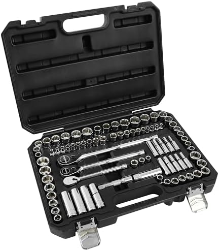 GreatNeck 82-Pc Mechanic Tool Set, SAE & Metric Socket and Ratchet Set, Mechanic Gifts, Tool Box with Tools, 1/4, 3/8, 1/2 Drive, Durable Storage Case