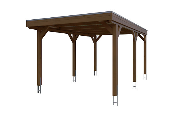 Carport SKAN HOLZ Grunewald 321 x 554 cm avec panneaux de toit en aluminium, traitement coloré noyer