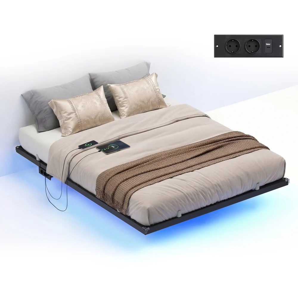 Lit Flottant avec Éclairage LED et Station de Charge Amovible