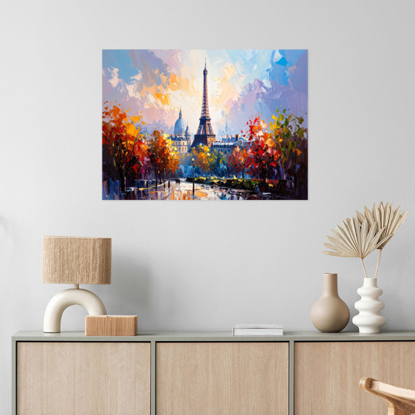 Plakat samoprzylepny do salonu Feeby Paryż Wieża Eiffla jak malowany 30x20