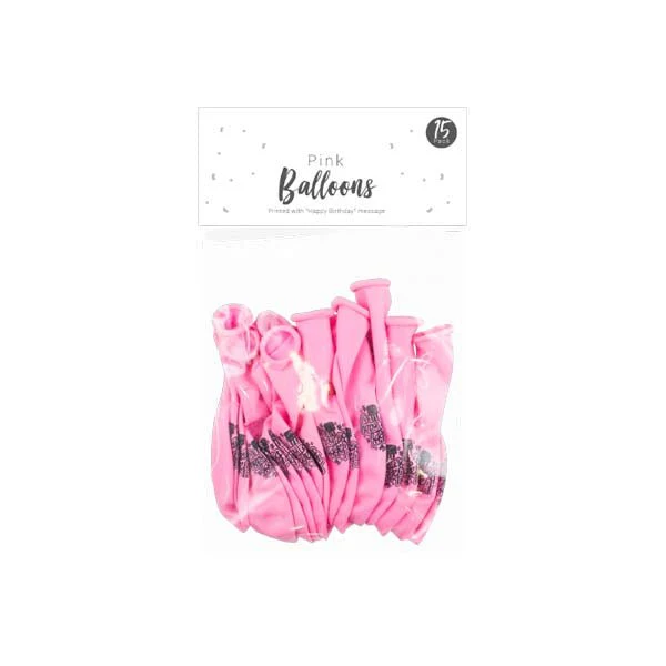 Happy Birthday Pink Balloons 15 Pk