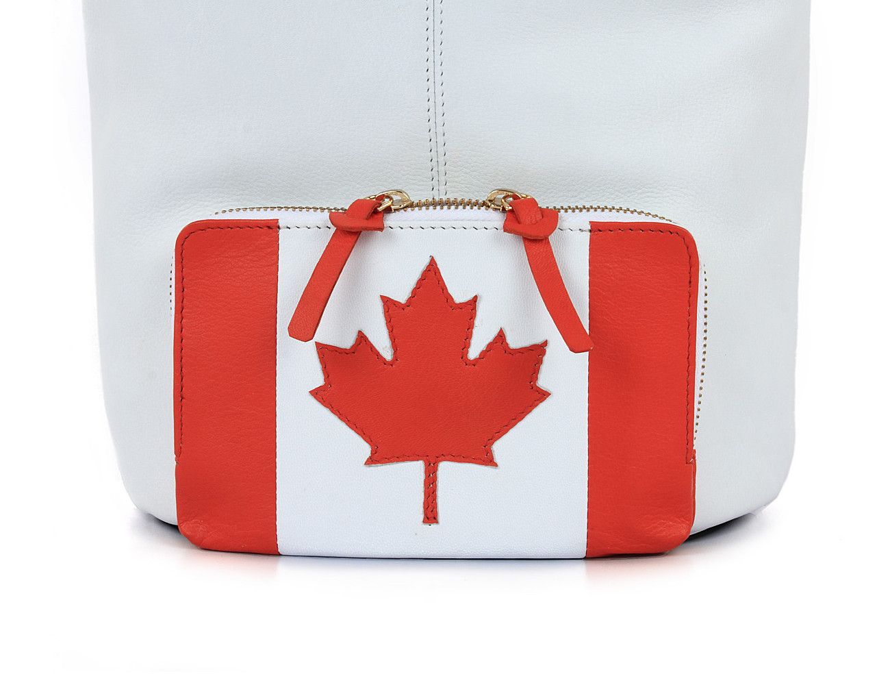Assots London MAPLE' White Canadian Flag Designer Leather Tote Bag