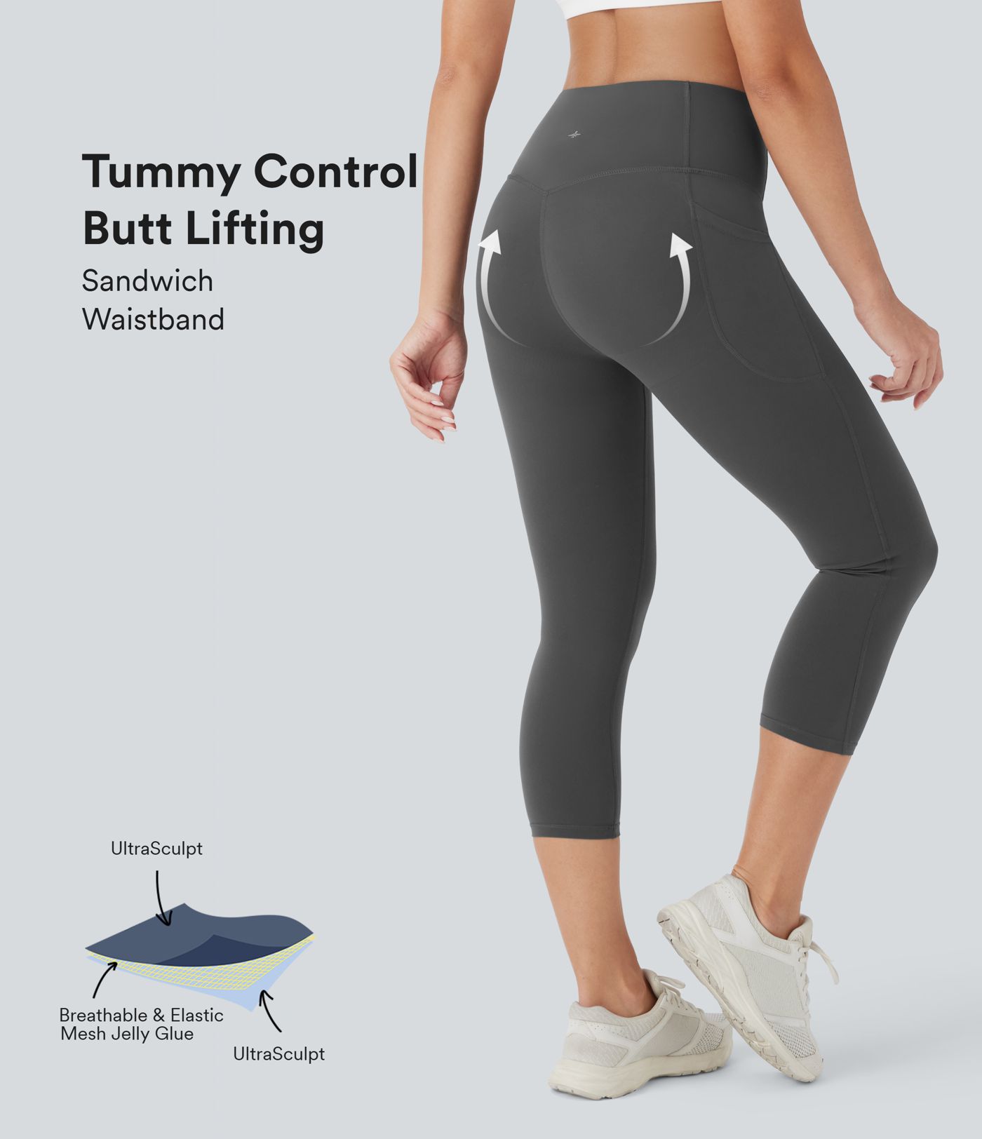 Legging corsaire d'entraînement gainant galbant taille haute avec poches Halara UltraSculpt™