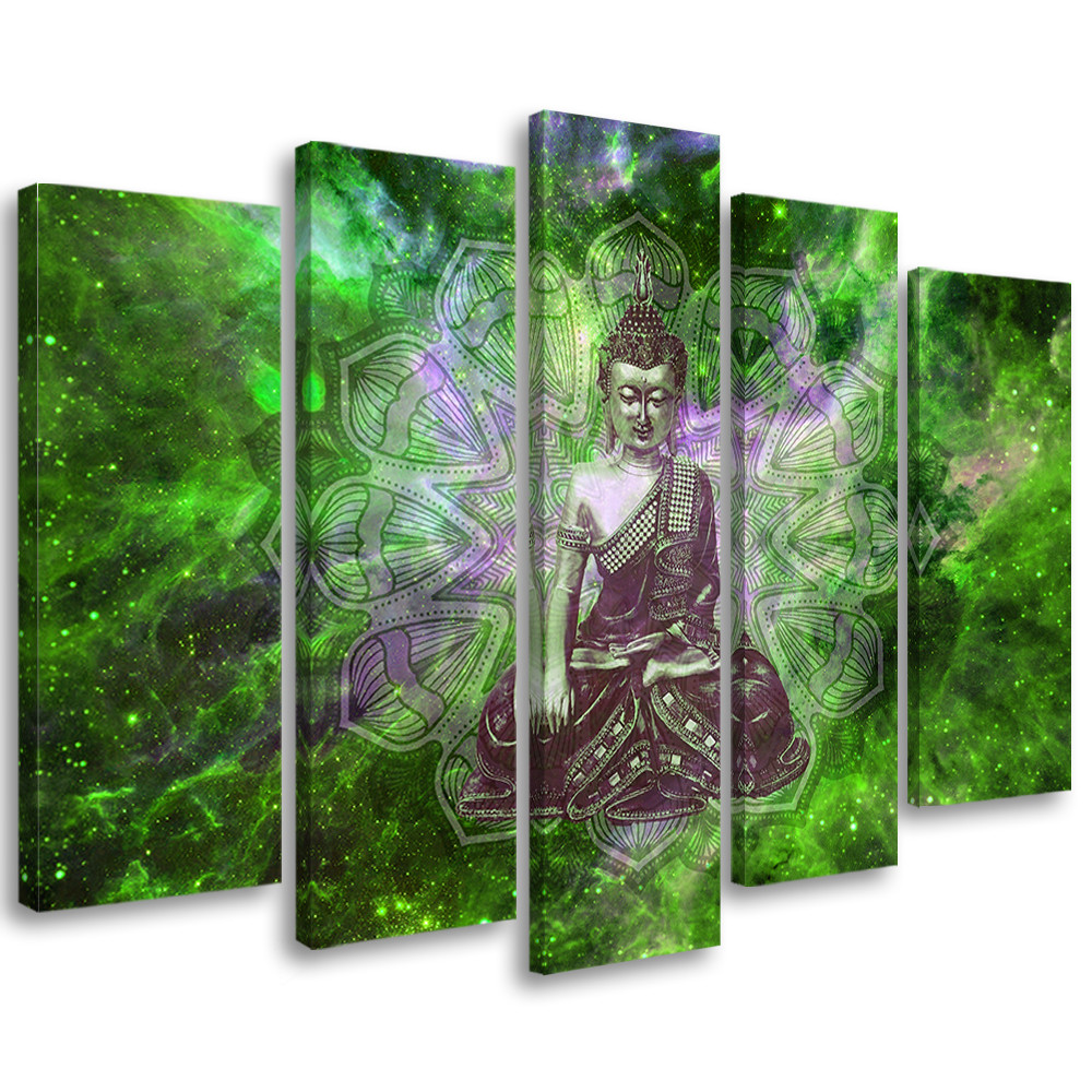Feeby Obraz 5cz na płótnie Buddha Mandala Natura Zielony