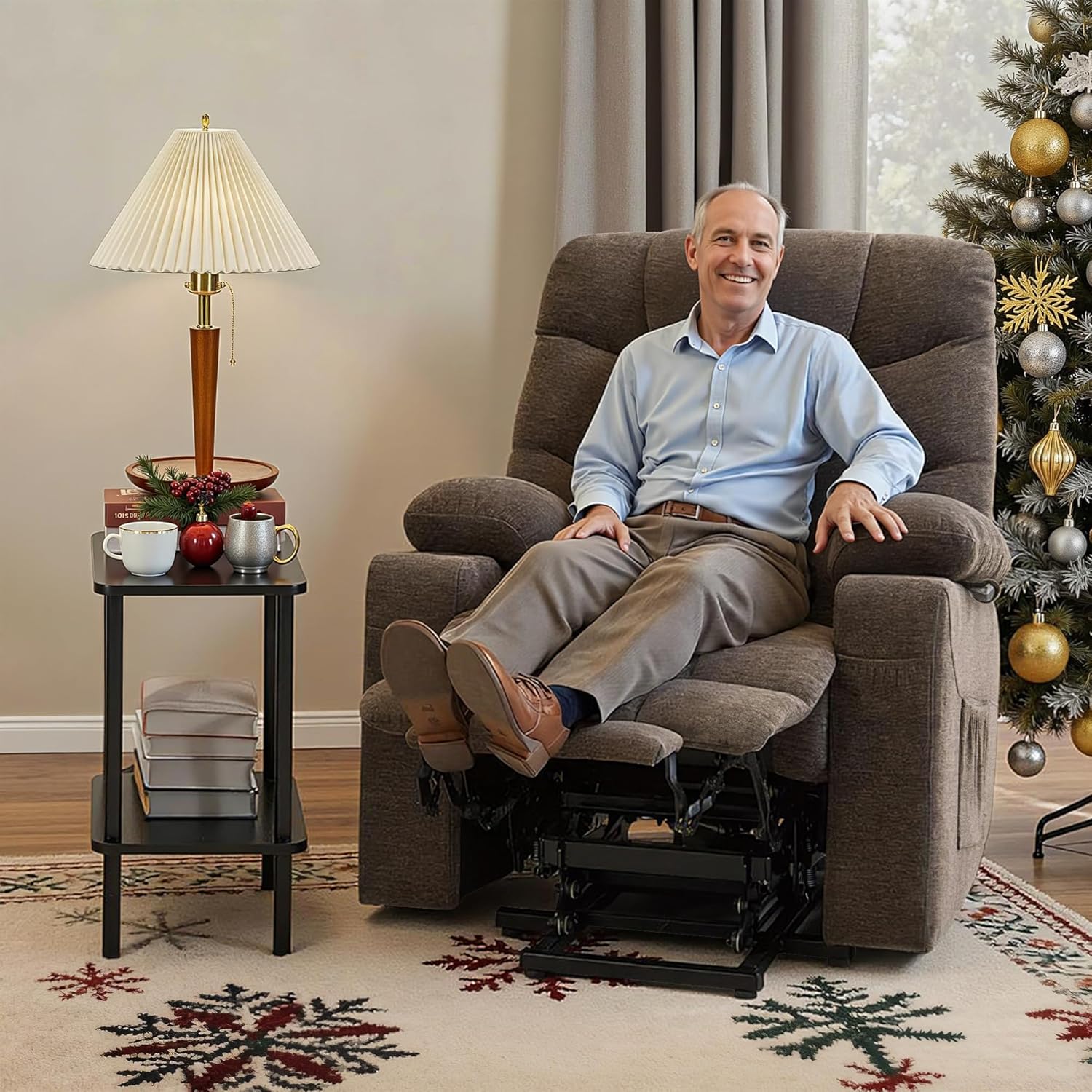 MCombo Power Lift Recliner Chair with Extended Footrest for Elderly People, Fabric 7283 (Brown, Large)