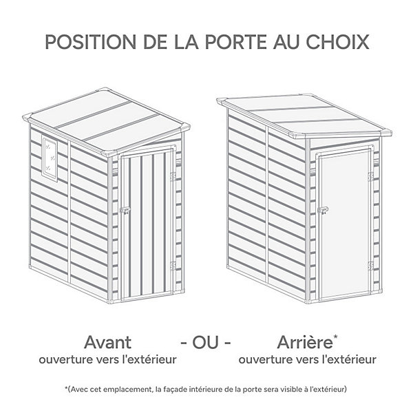 Abri de jardin adossé en résine beige 1,64m² avec porte et fenêtre   kit fondation - JOBU