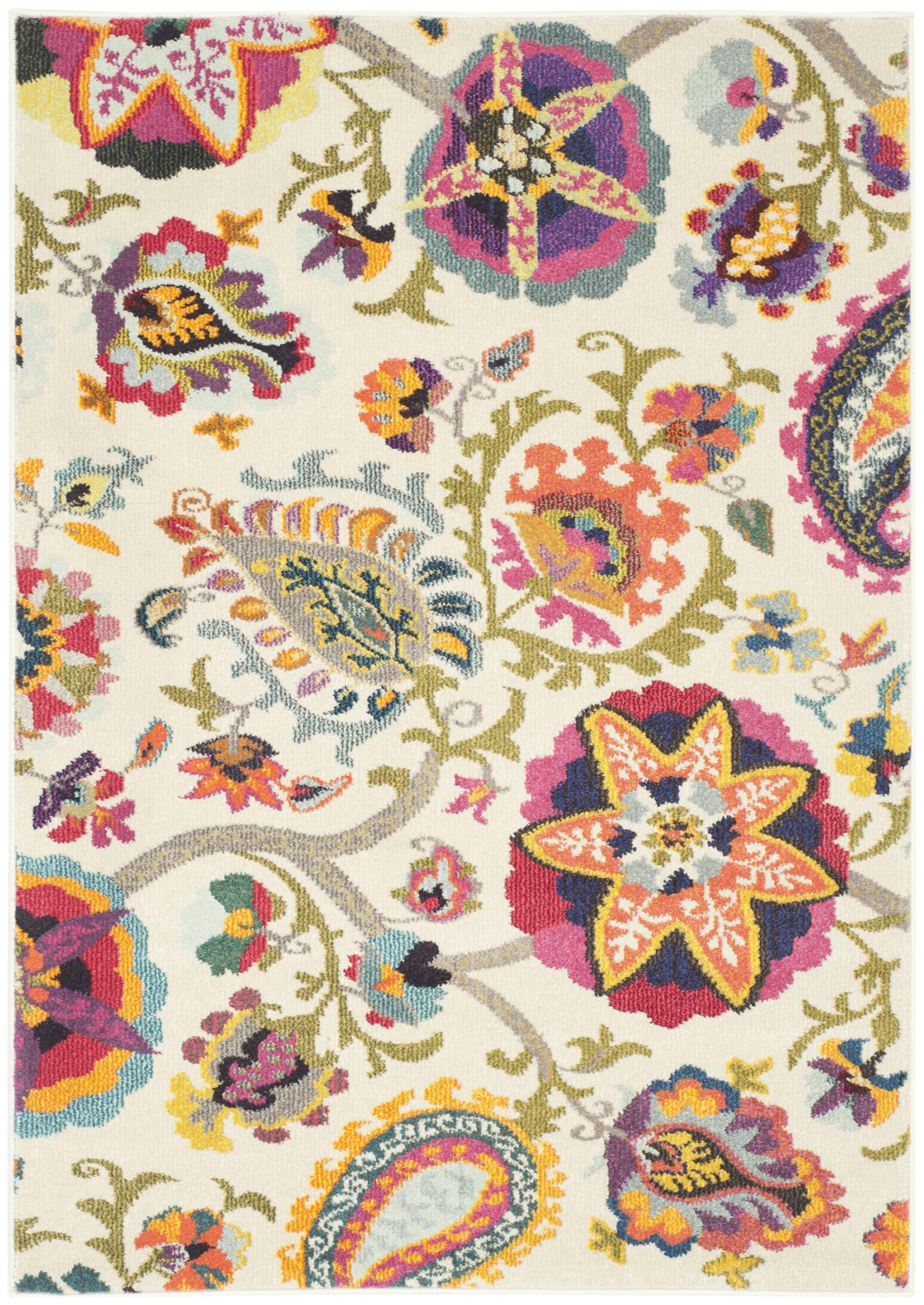MONACO - Tapis de salon interieur en ivoire & multi, 91 x 152 cm