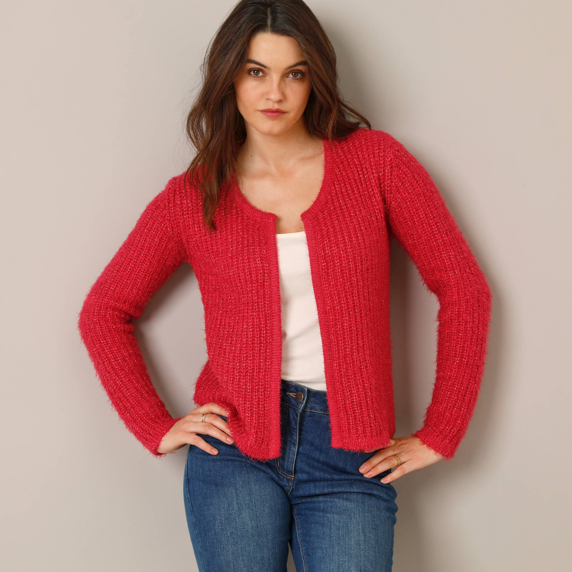Gilet paletot, maille perlée fantaisie