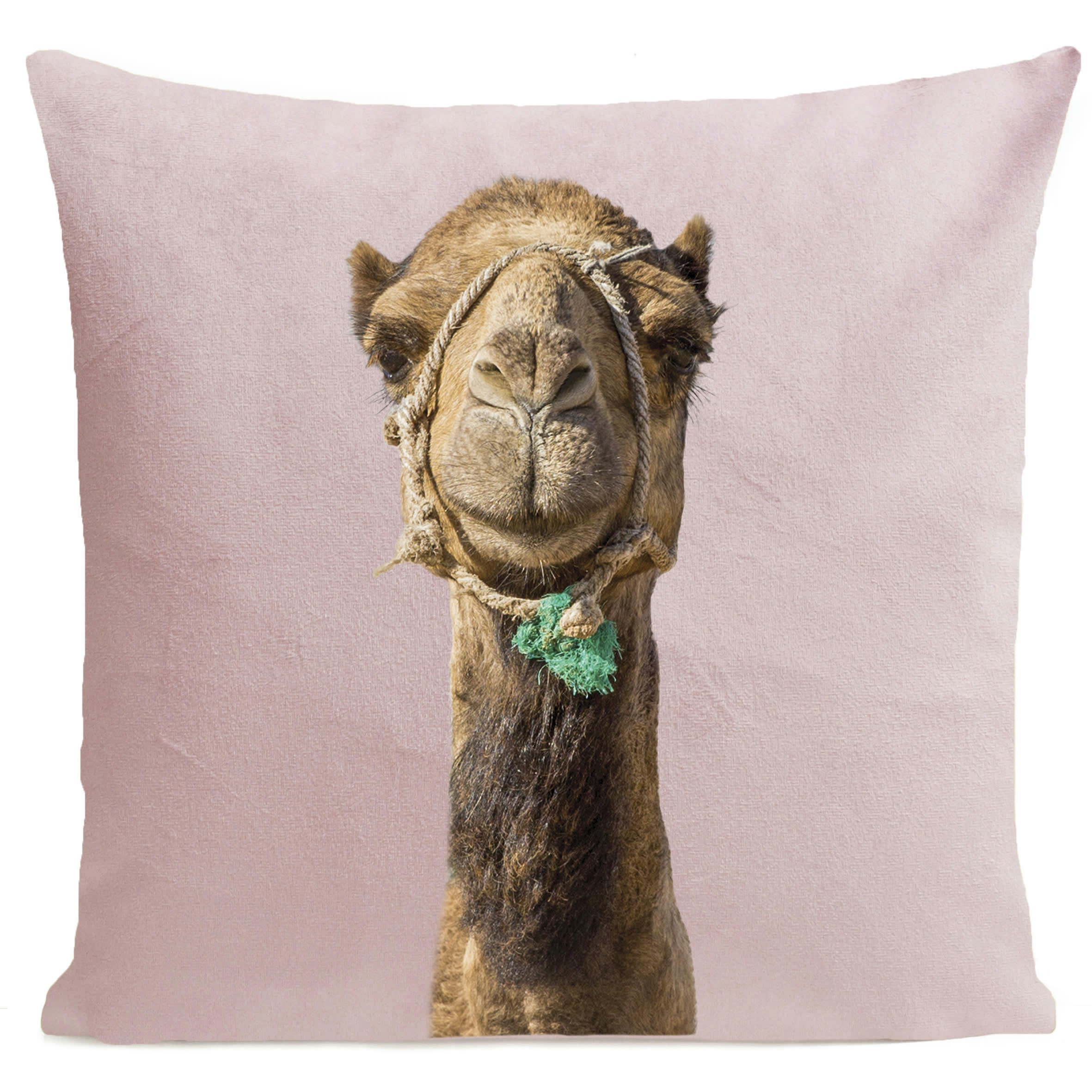 - Coussin tropical chameau suédine rose 40x40cm