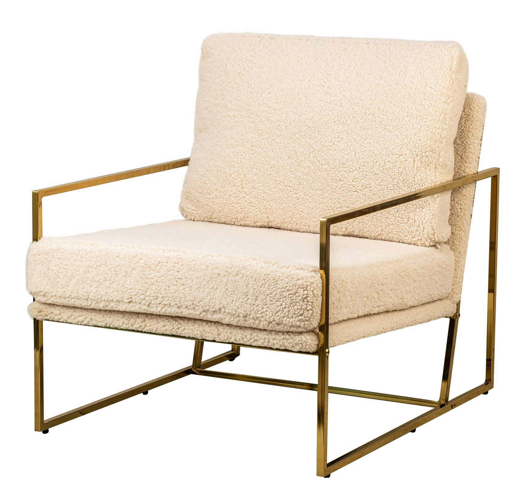 - Fauteuil retro en métal et bouclettes blanches