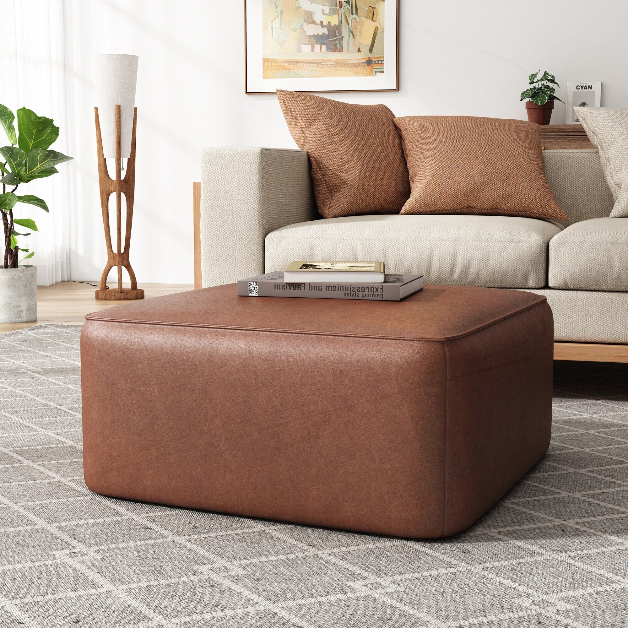 Square PU Leather Ottoman