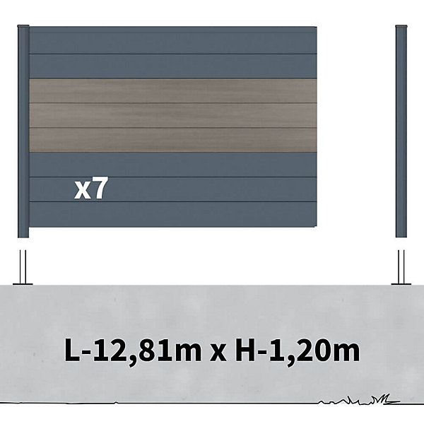 Kit clôture aluminium sur muret poteau sur platines - BAHIA &CRUZ Argent H-1,2m