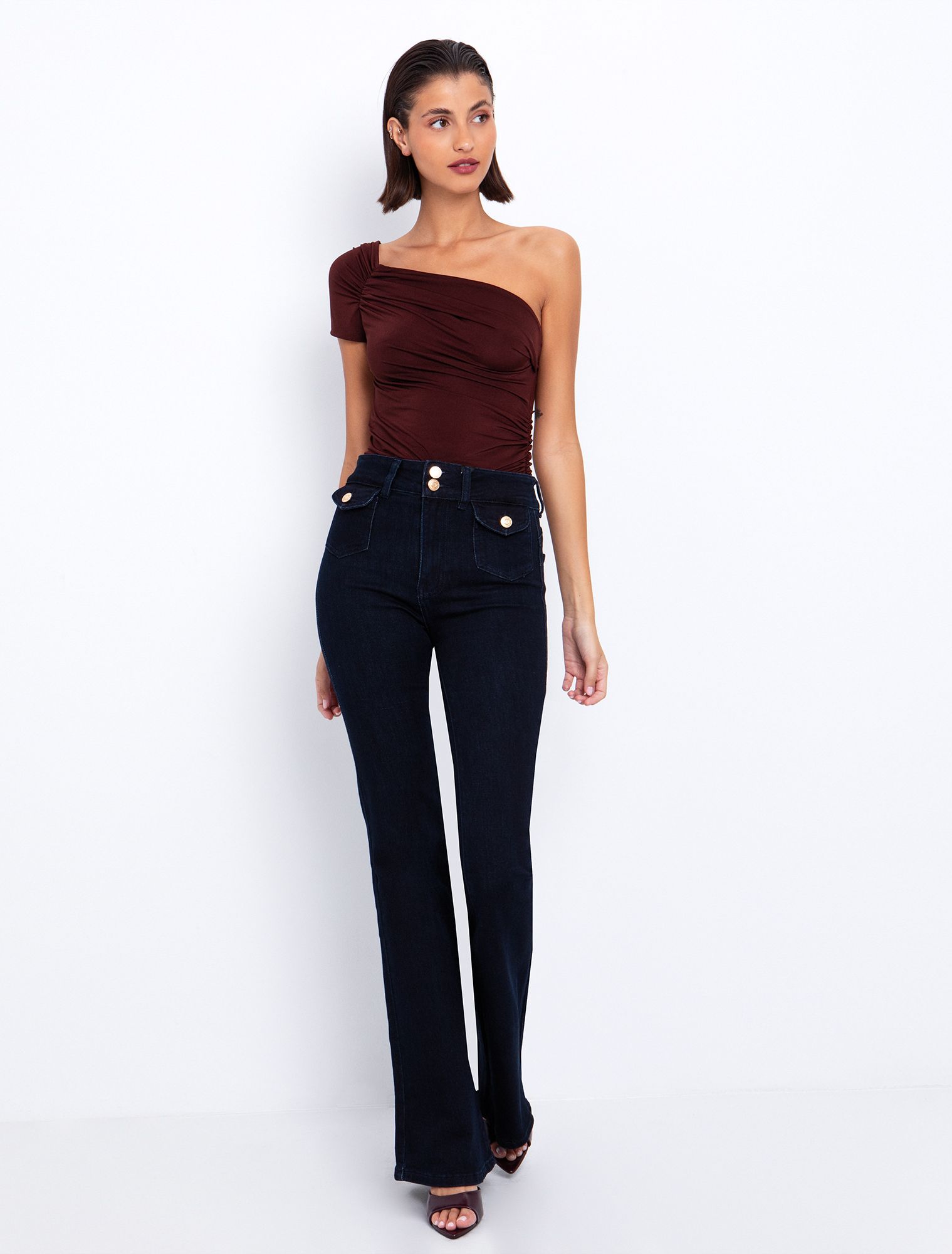 One shoulder τοπ με σούρες