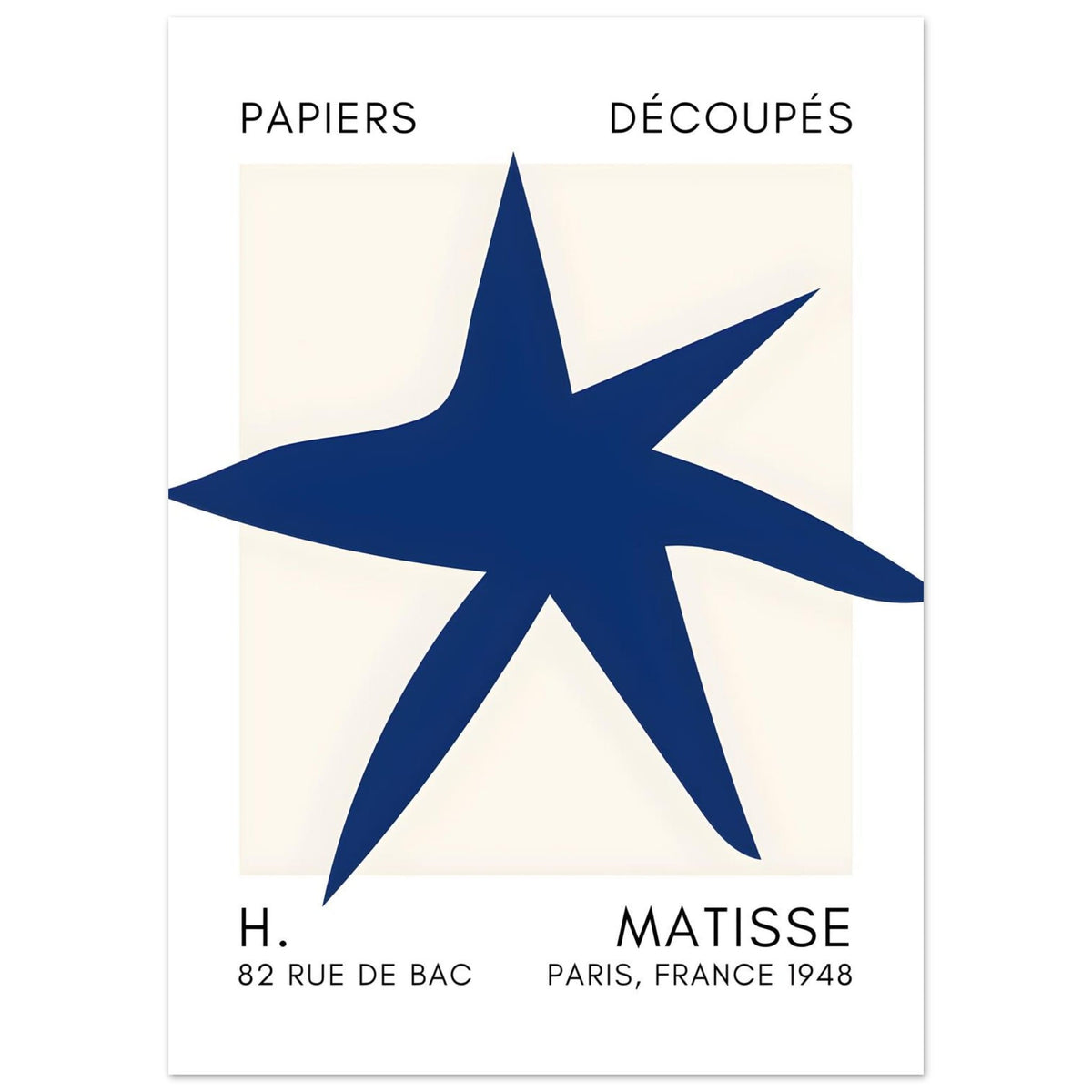 Artfulprints Poster Matisse – Star of the sea navy blue II  - 50x70 cm - Blauw
