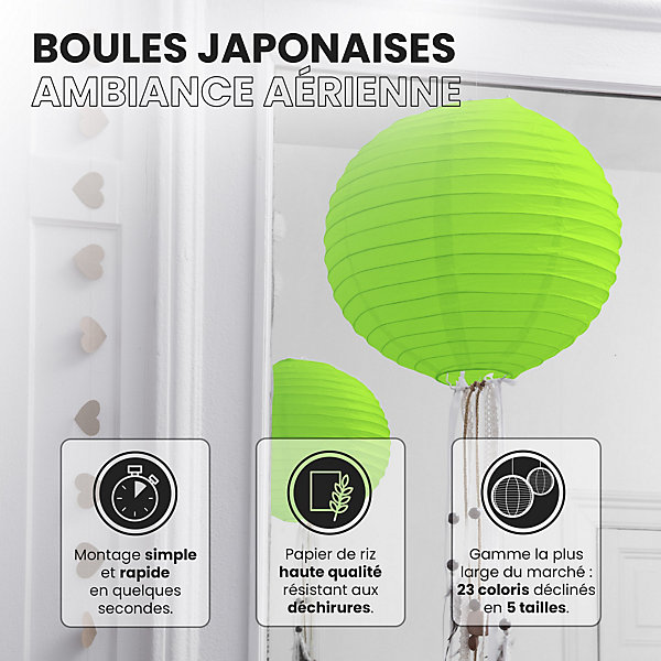 Lot de 12 Boules Japonaises Vert Anis 20 cm