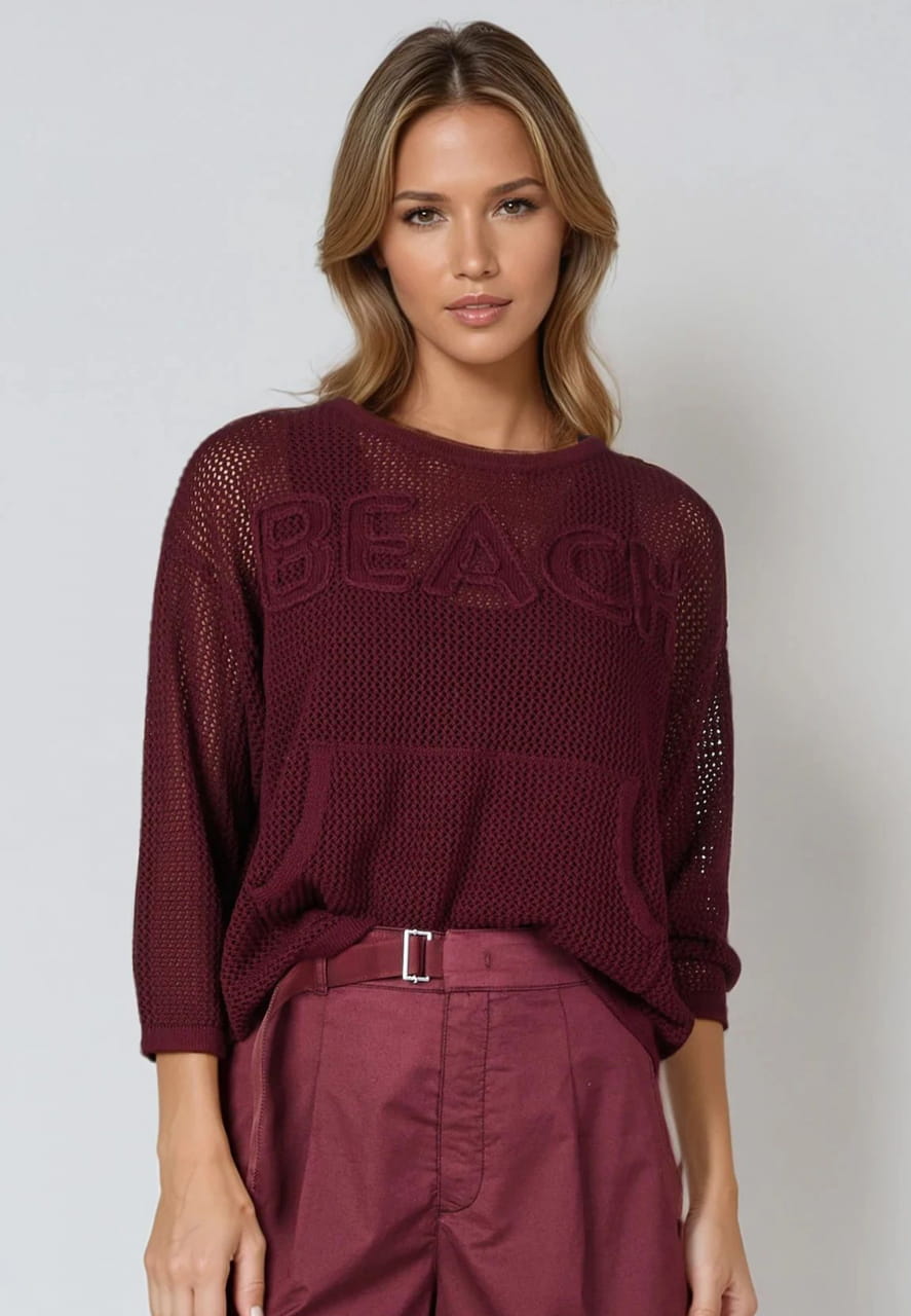 Netz-Pullover mit Intarsie