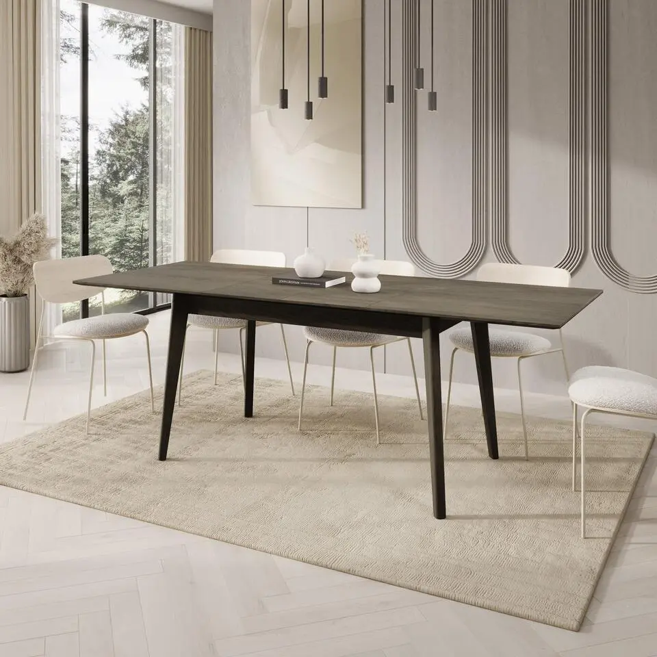 Meubella - Portino - Eetkamertafel - Donker eiken - 145-220x77x85cm