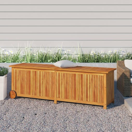 NNEVL Garden Storage Box with Wheels 150x50x58 cm Solid Wood Acacia