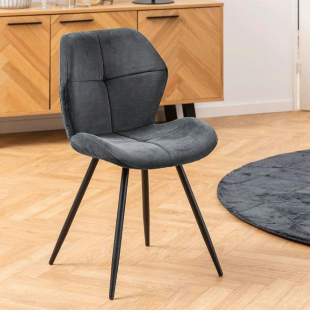 PETRA - Lot de 2 chaises modernes en velours pieds noir gris anthracite