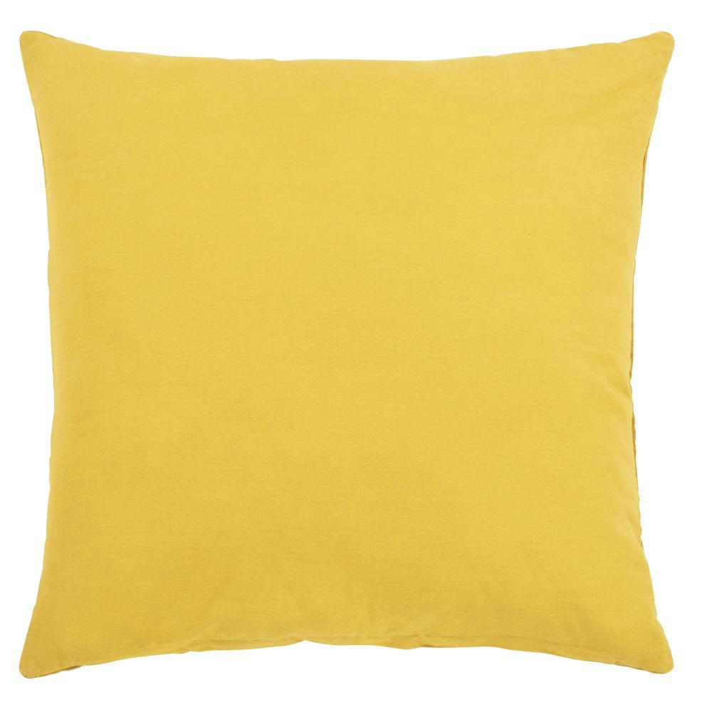 - Coussin en velours de coton ocre motif surpiqué 60x60