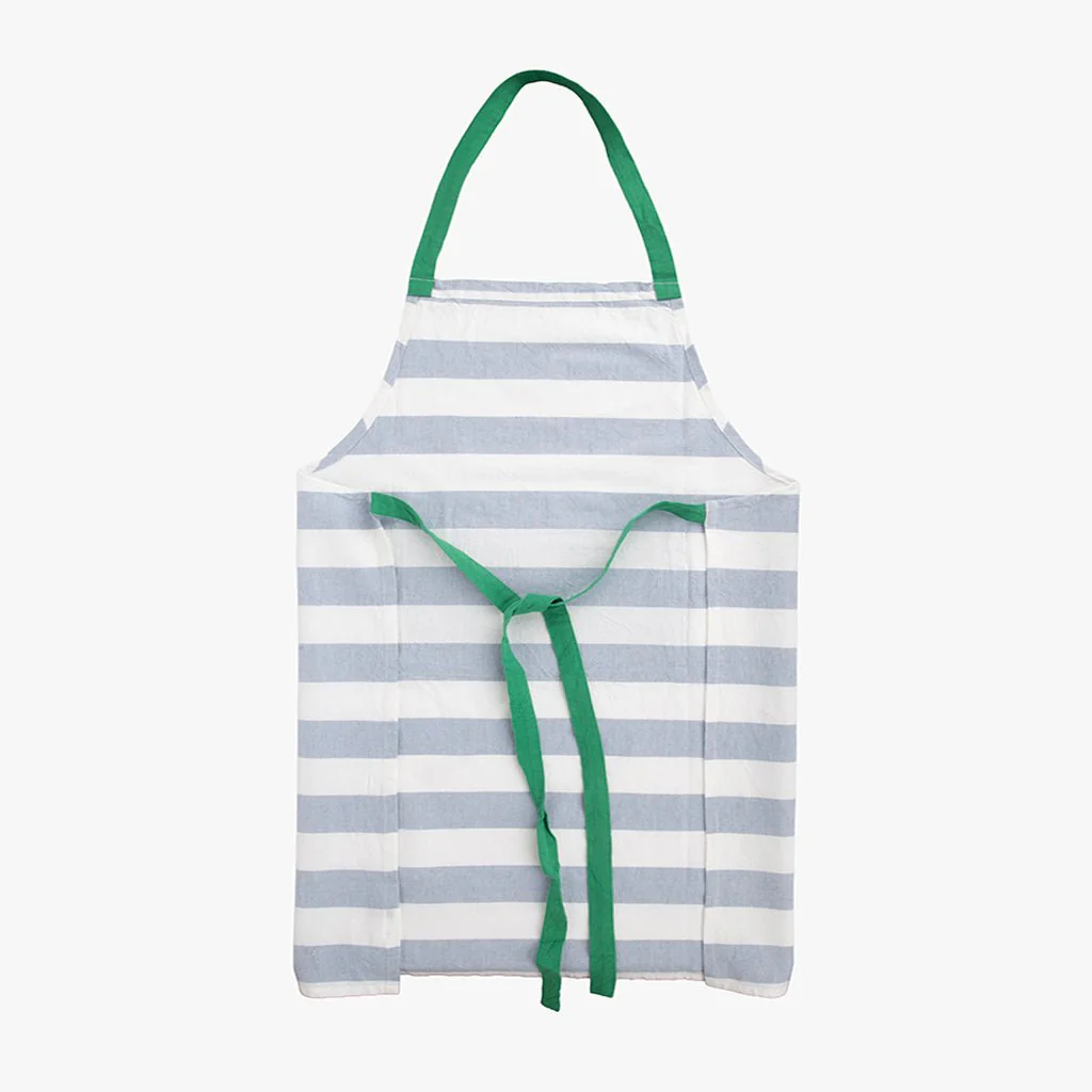 Avental de Algodão Riscas Azul com bolso Verde TÂNGER