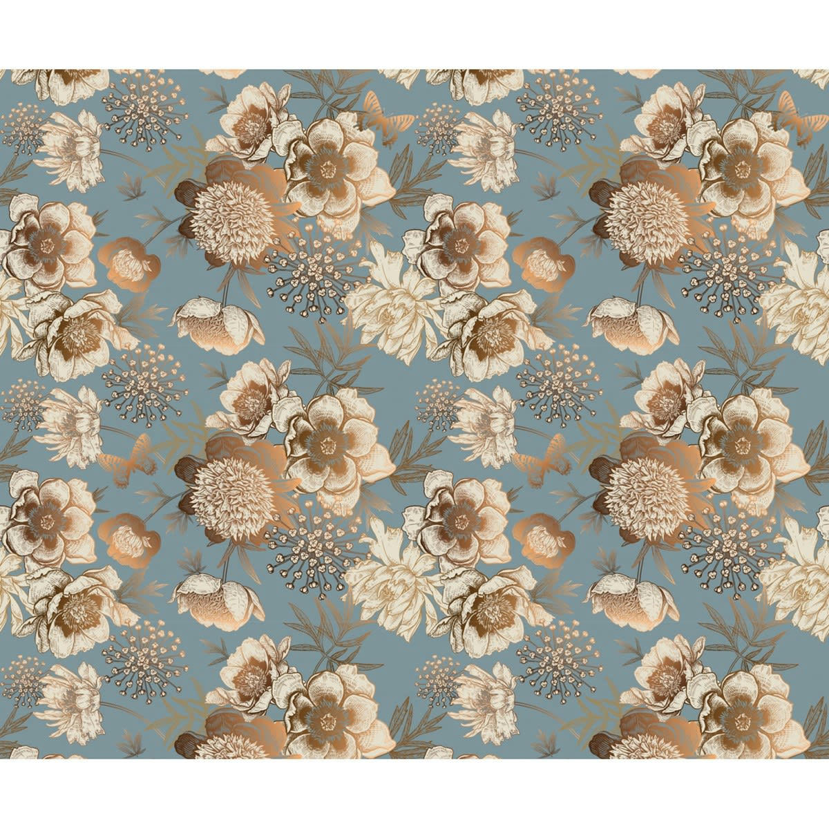 MADELEINE - Papier peint panoramique motif floral Bleu 336x280cm