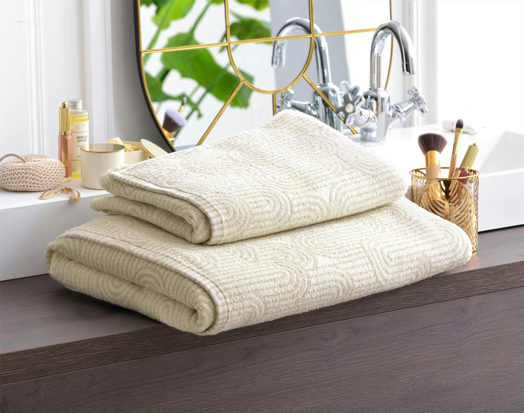 CURVES - Serviette de toilette 50x100 beige en coton 450 g/m²
