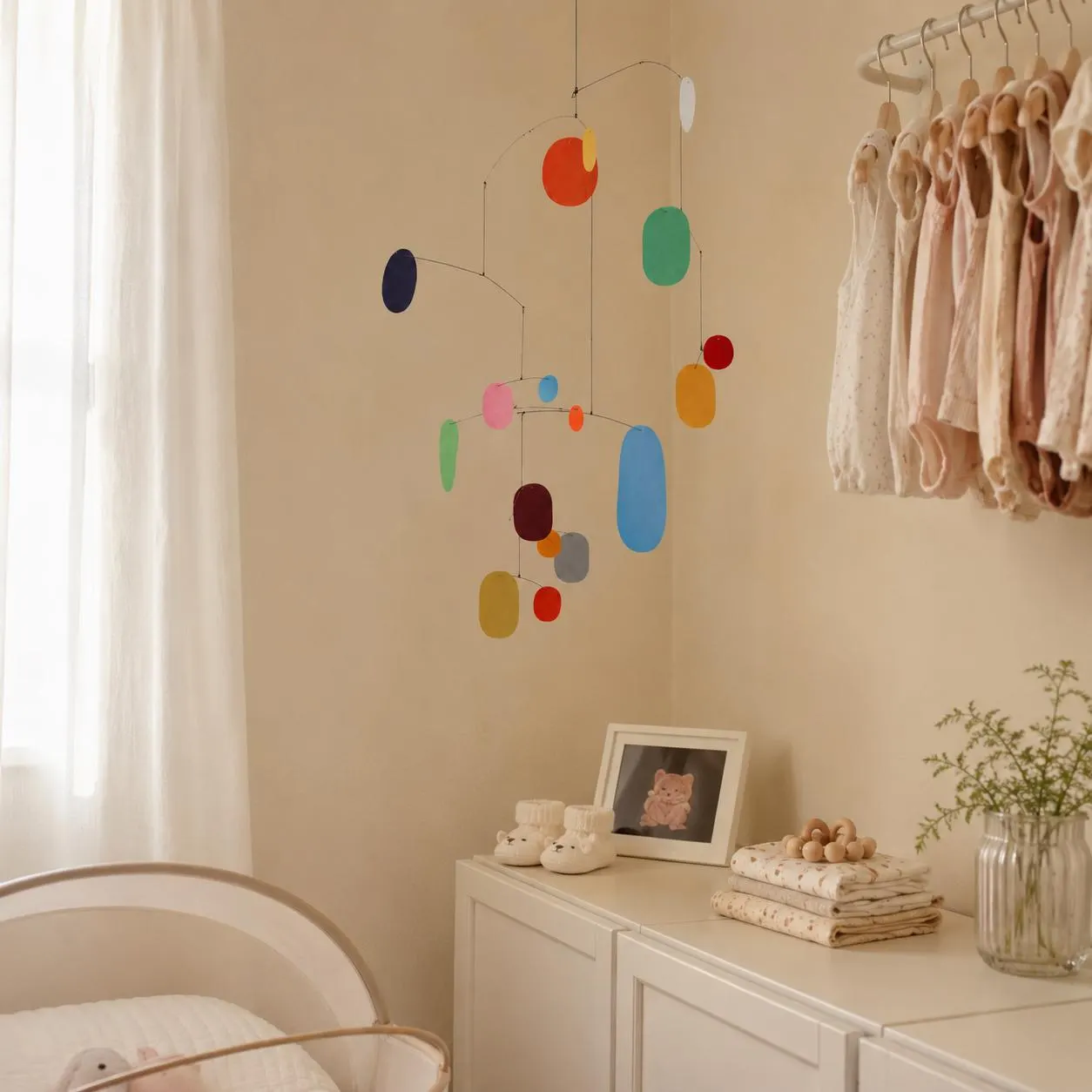 Colorful Kinetic Mobile,Danish Design Hanging Art,Rainbow Nursery Ceiling Decor,Housewarming Gift Mondrian Style,Birthday Gift Bauhaus Style