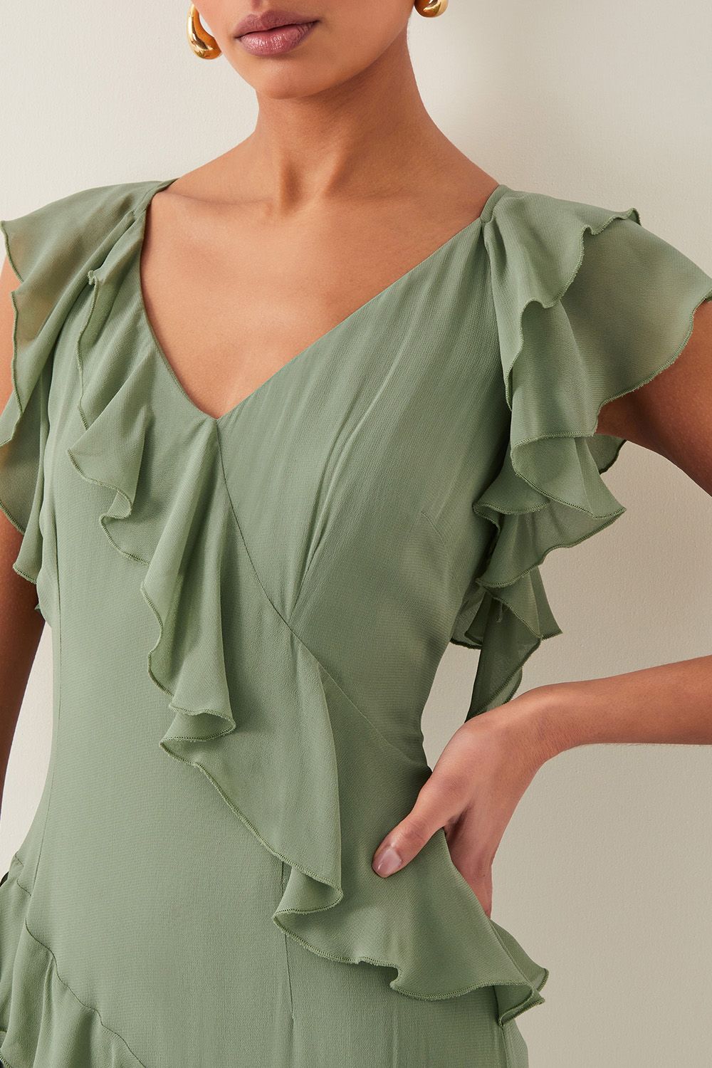 Monsoon Romy Ruffle Maxi Dress Green