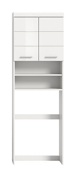 Eteka- Meuble lavabo (L/H/P : 63x191x24 cm) en imitation blanc et blanc brillant profond