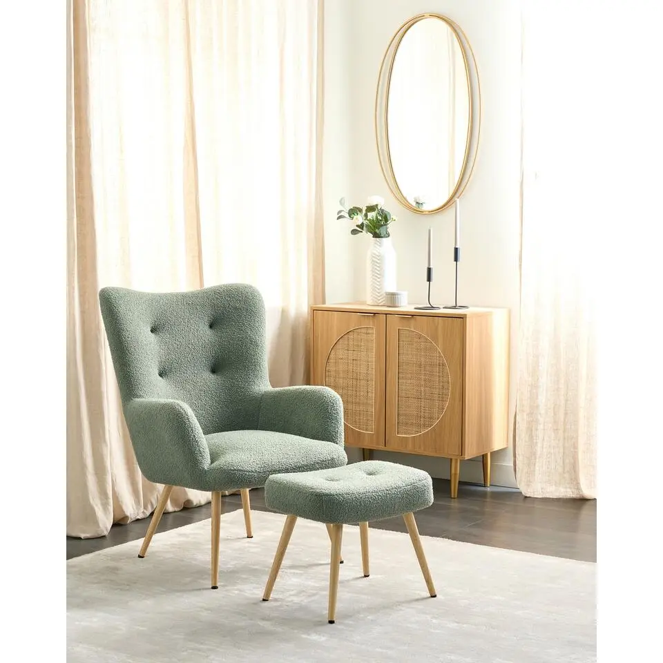VEJLE II - Fauteuil met hocker - Lichtgroen - Boucl&eacute;