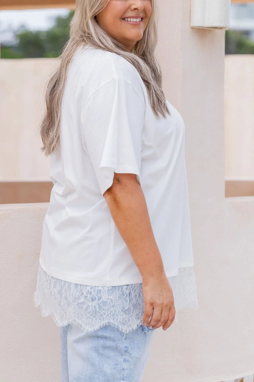 Lola Lace Trim Tee White