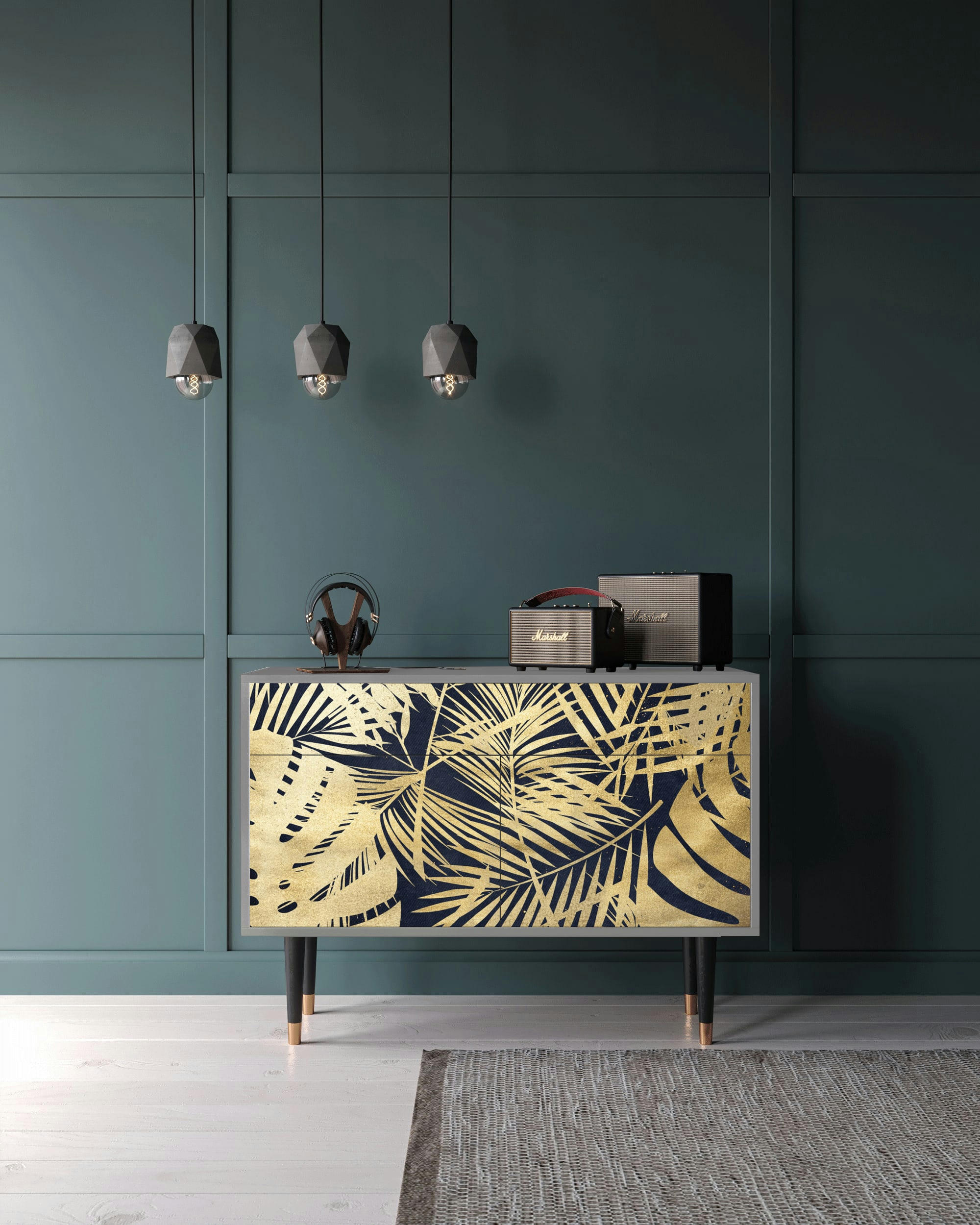 JUNGLE VIBES - Buffet  bleu et jaune 2 tiroirs et 2 portes L 115 cm