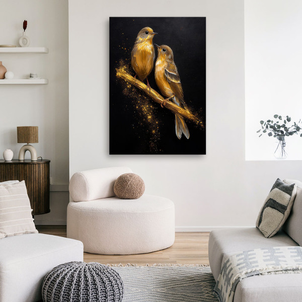 Feeby Obraz na płótnie, Złote Ptaki na gałęzi Zwierzęta 40x60