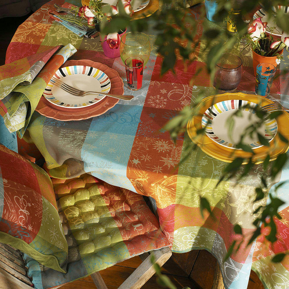 MILLE COULEURS PARIS - Nappe carrée enduit imperméable pur coton vert 175x175 cm