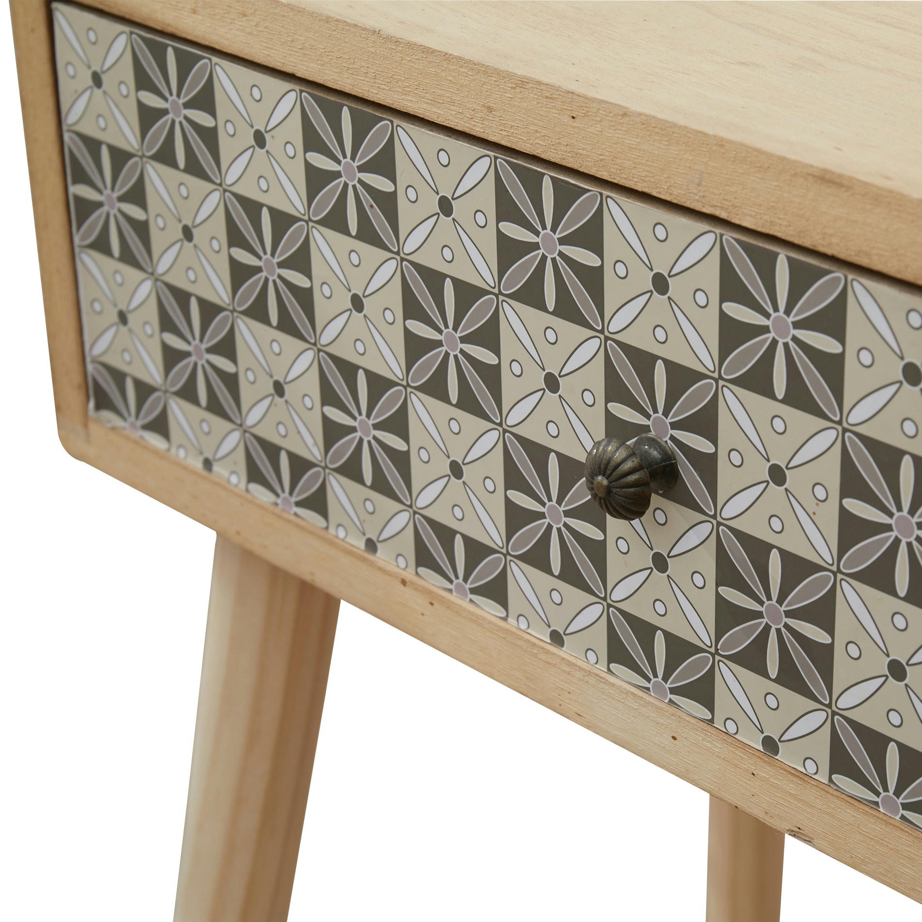 - Table de chevet majolique avec 1 tiroir bois marron