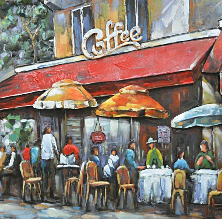 MÉTAL BRASS - Tableau relief en métal café en ville 120x80