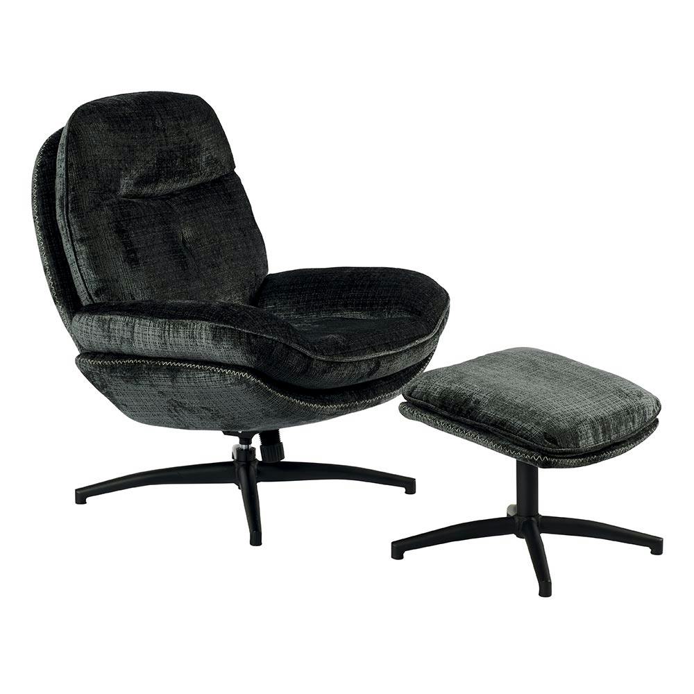 Fauteuil détente gris foncé pivotant avec repose-pieds IENA