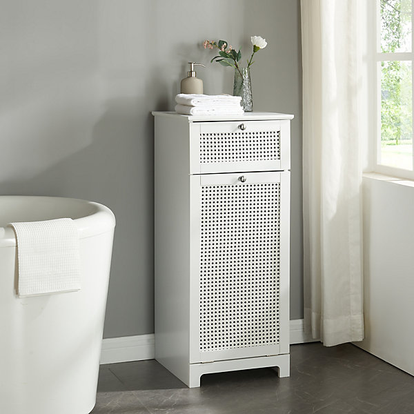 Meuble à linge Karlsoey MDF PVC effet rotin 90 x 38 x 40 cm blanc en.casa