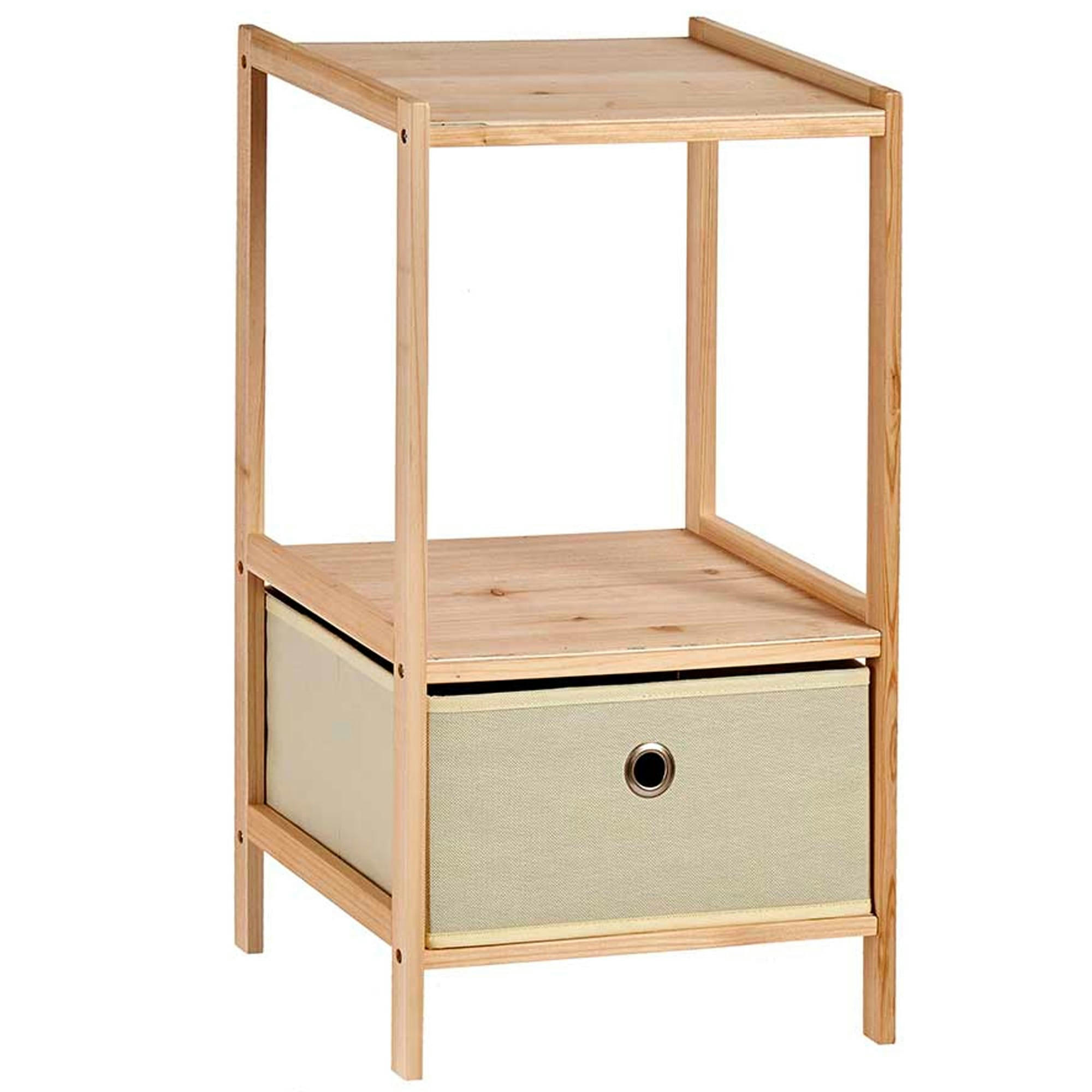 - Table de chevet en bois avec tiroir beige en toile 32x26x55.5cm