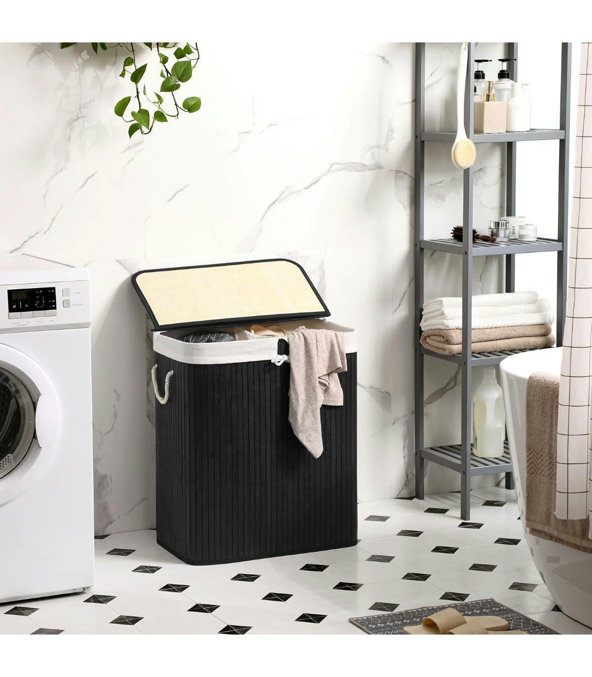 - Panier à linge 2 compartiment en bambou - L53,5 cm