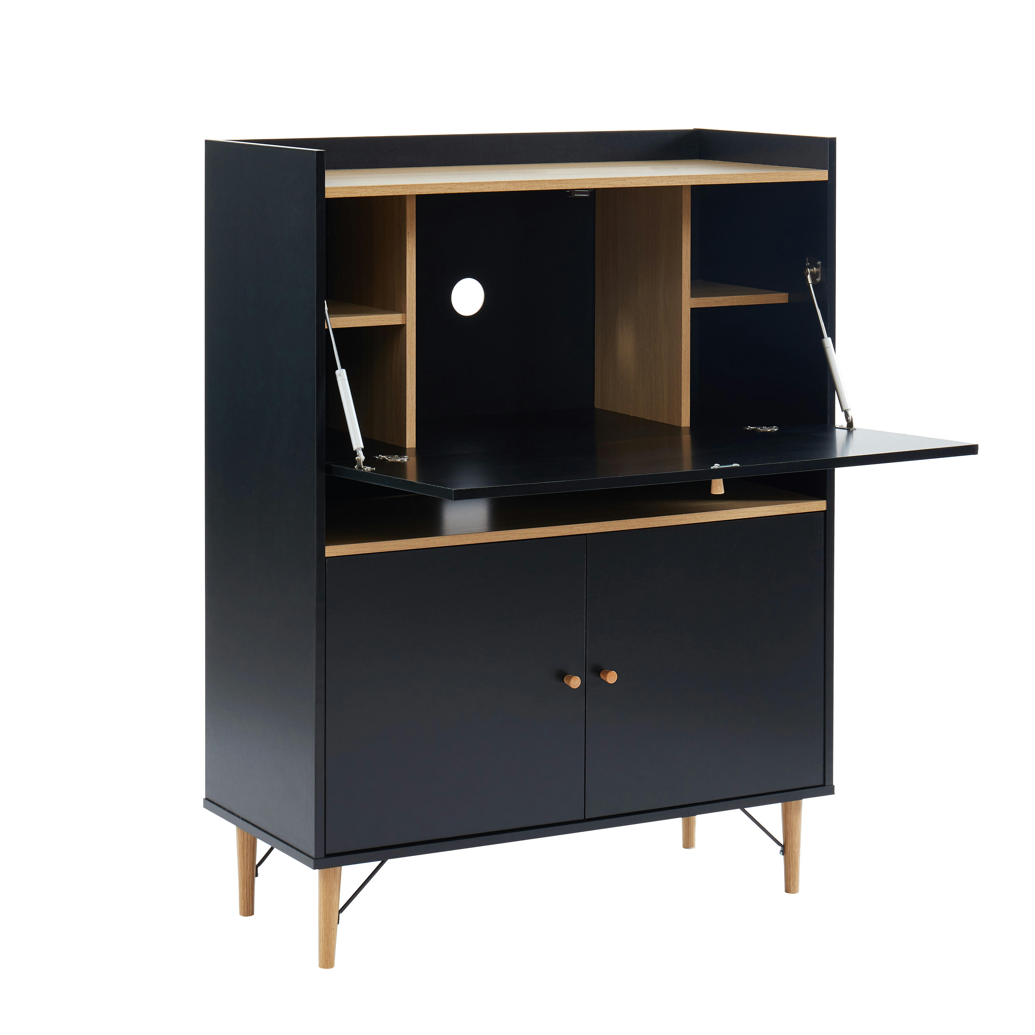 SMART - Secrétaire   noir et effet bois et chêne  90cm